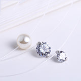 925 Sterling Silver Zircon Crystal Pearl Pendant Choker Necklace