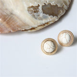 Vintage Round Marble Opal Stone Big Stud Earrings