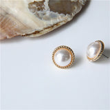 Vintage Round Marble Opal Stone Big Stud Earrings