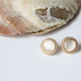 Vintage Round Marble Opal Stone Big Stud Earrings