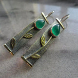 Boho Ethnic Green Resin Stone Dangle Earrings