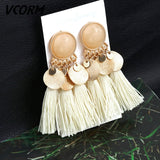 Bohemian Tassel Crystal Long Drop Earrings