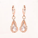 Elegant Pink CZ Crystal Earrings Rose Gold