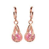 Elegant Pink CZ Crystal Earrings Rose Gold